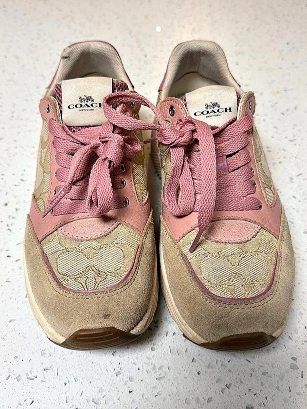 Coach Clip Low Top Sneaker in Signature Jacquard Pink & Tan